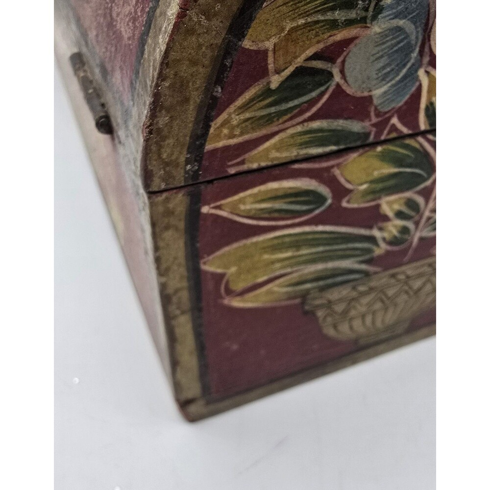 Vintage Hand Painted Wooden Floral Trinket Box 10" Long \ Cottage - Picture 7 of 13
